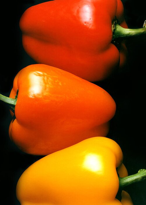 Red Greeting Card featuring the photograph Crayola Pepper Stack by Tom Baptist