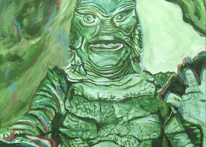 Creature From The Black Lagoon Greeting Card featuring the painting Creature From The Black Lagoon by Michael Morgan