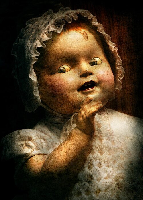 Haunted Doll Greeting Card featuring the photograph Creepy - Doll - Come play with me by Mike Savad