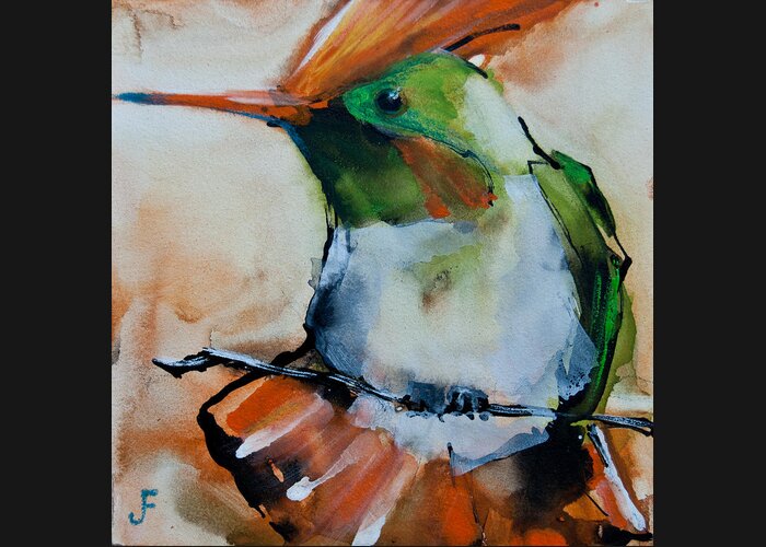 Hummingbird Greeting Card featuring the painting Crested Croquette Hummingbird by Jani Freimann
