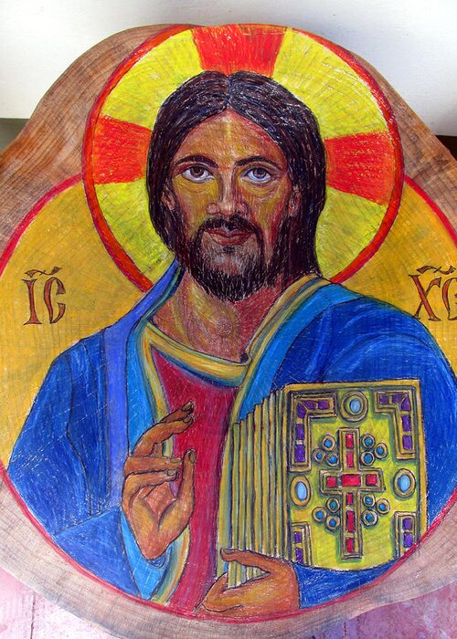 Cristo Pantocrator Greeting Card featuring the painting Cristo Pantocrator by Sarah Hornsby