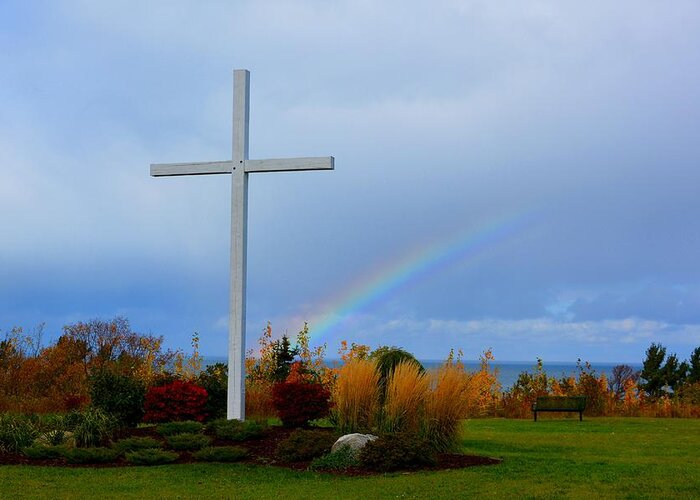 Cross Greeting Card featuring the photograph Cross at the End of the Rainbow by Keith Stokes