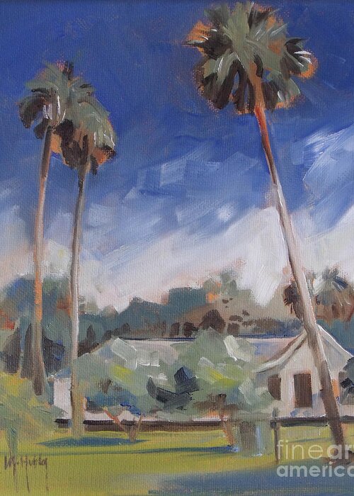 Doodlefly Greeting Card featuring the painting Cross Creek Palms by Mary Hubley