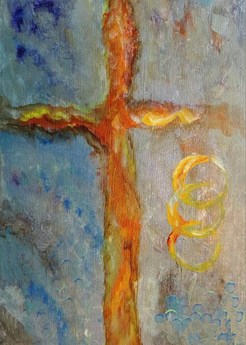 Spiritual Greeting Card featuring the painting Cross of Endless Love by Ella Kaye Dickey