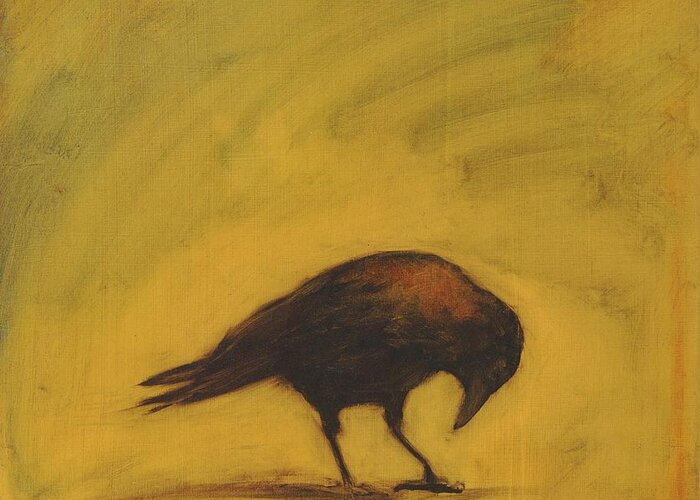 Crow Greeting Card featuring the painting Crow 11 by David Ladmore