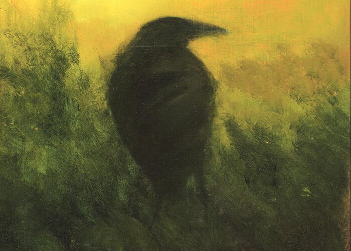 Crow Greeting Card featuring the painting Crow 5 by David Ladmore