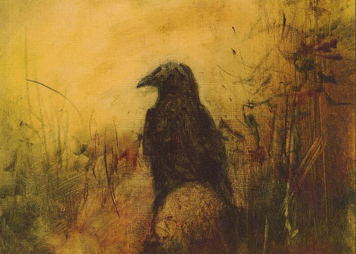 Crow Greeting Card featuring the painting Crow 7 by David Ladmore