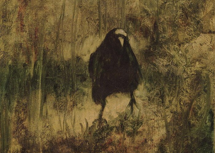 Crow Greeting Card featuring the painting Crow 8 by David Ladmore