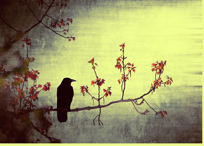 Animal Themes Greeting Card featuring the photograph Crow Sitting On A Branch In A Flower by Wim Koopman
