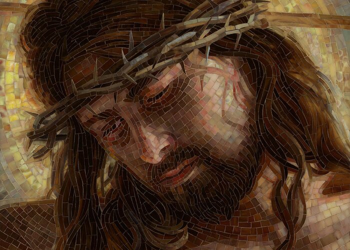 Jesus Greeting Card featuring the painting Crown of Thorns Glass Mosaic by Mia Tavonatti