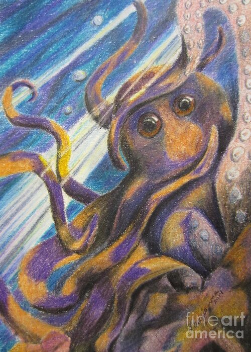 Octopus Greeting Card featuring the painting Curious Octopus by Laurianna Taylor