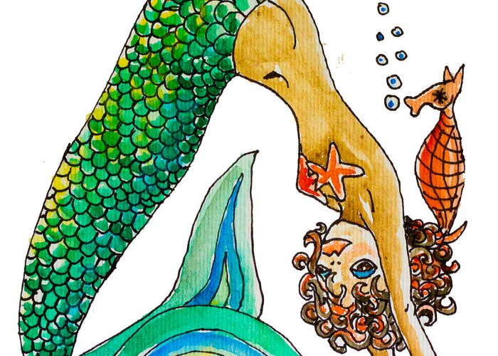 Mermaid Greeting Card featuring the painting Curly Locks and Rupert by Kelly Smith