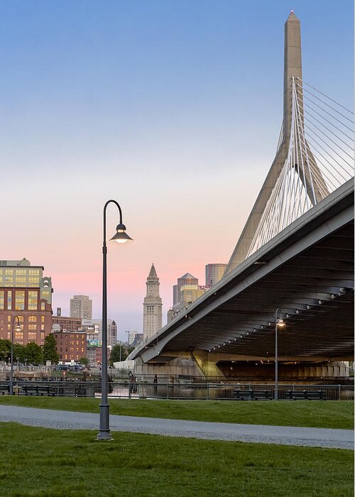 Boston Greeting Card featuring the photograph Custom House And Zakim Bridge by Susan Candelario