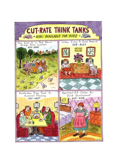 Title: Cut-rate Think Tanks Greeting Card featuring the drawing Cut-rate Think Tanks by Roz Chast