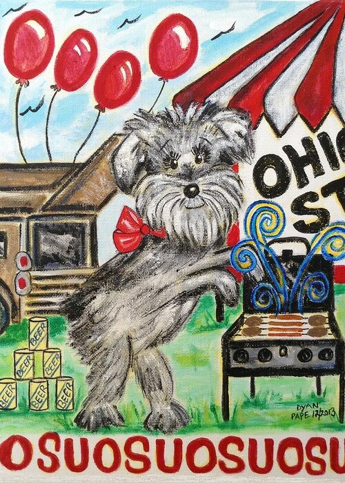 Tailgate Party Greeting Card featuring the painting OSU Tailgating Dog by Diane Pape