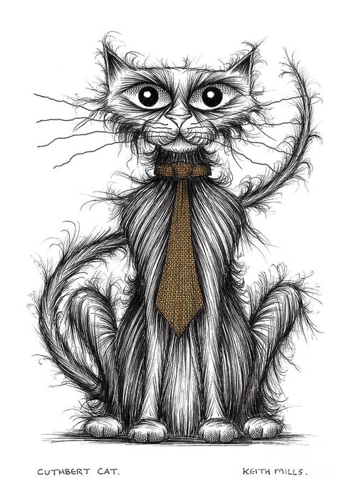 Cat Greeting Card featuring the drawing Cuthbert cat by Keith Mills