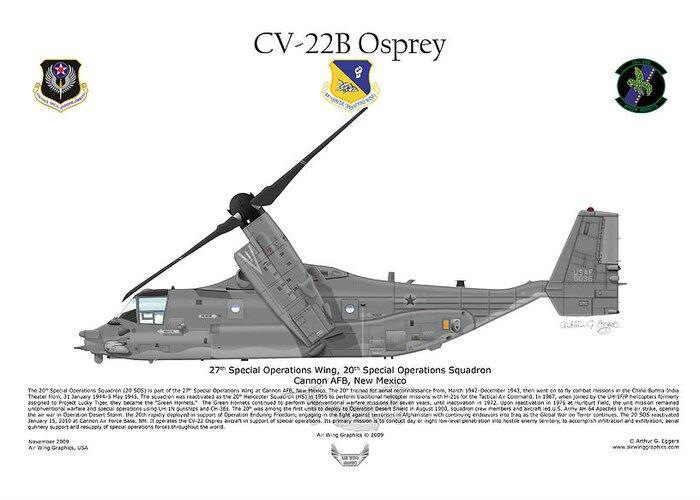 Bell Greeting Card featuring the digital art CV-22B Osprey 20th SOS by Arthur Eggers