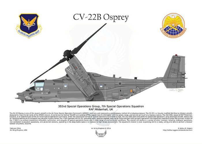Bell Greeting Card featuring the digital art CV-22B Osprey 7th SOS by Arthur Eggers