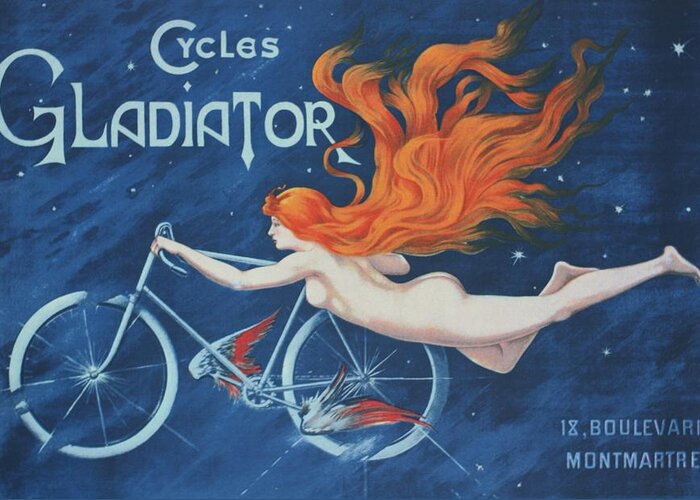 Bicycle Greeting Card featuring the painting Cycle Gladiator by Roger Cummiskey