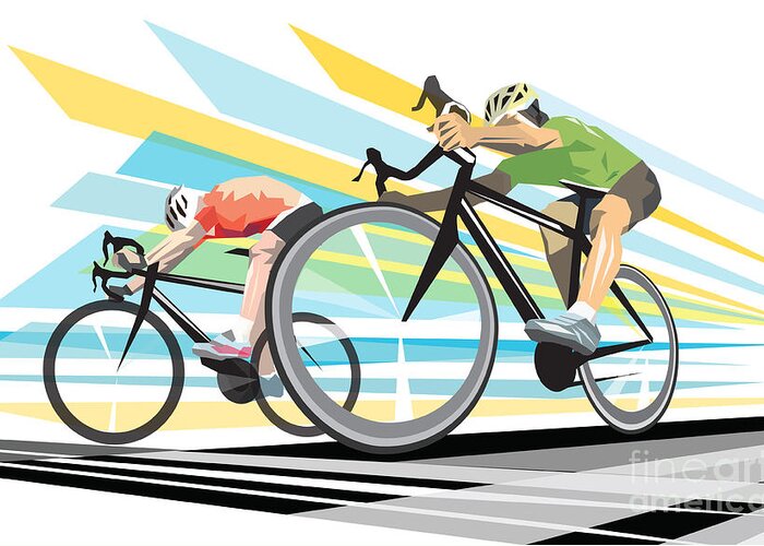Cycling Greeting Card featuring the digital art Cycling sprint poster print Finish Line by Sassan Filsoof