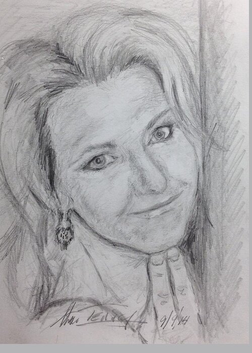 Pencil Portrait Woman Beautiful Greeting Card featuring the painting Cyndi by Stan Tenney