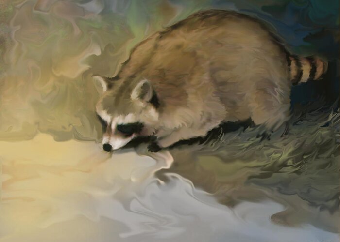 Raccoon Greeting Card featuring the digital art Cypress Raccoon by Curtis Chapline