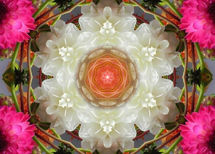 Mandalas Greeting Card featuring the digital art Dahlia Portal Mandala by Diane Lynn Hix
