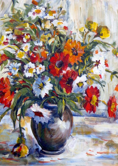 Daisies Greeting Card featuring the painting Daisies by Ingrid Dohm