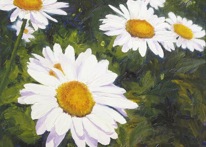 Flowers Greeting Card featuring the painting Daisies Squared by Lea Novak
