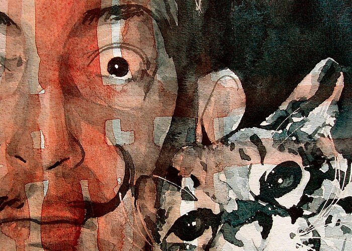 Salvador Dali Greeting Card featuring the painting Dali and his cat by Paul Lovering