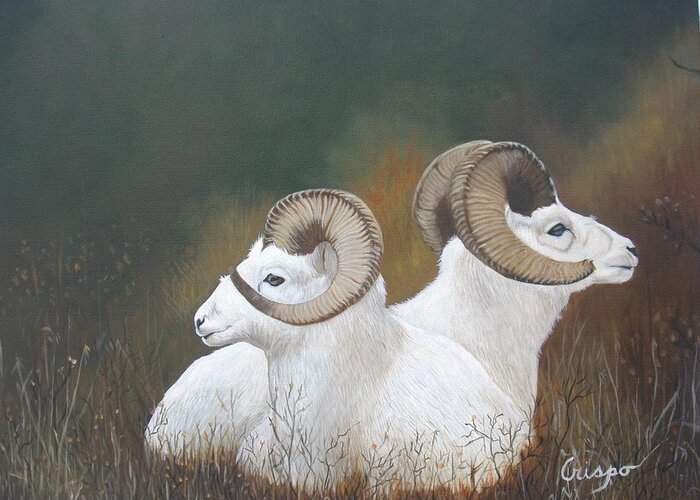 Sheep Greeting Card featuring the painting Dall rams by Jean Yves Crispo