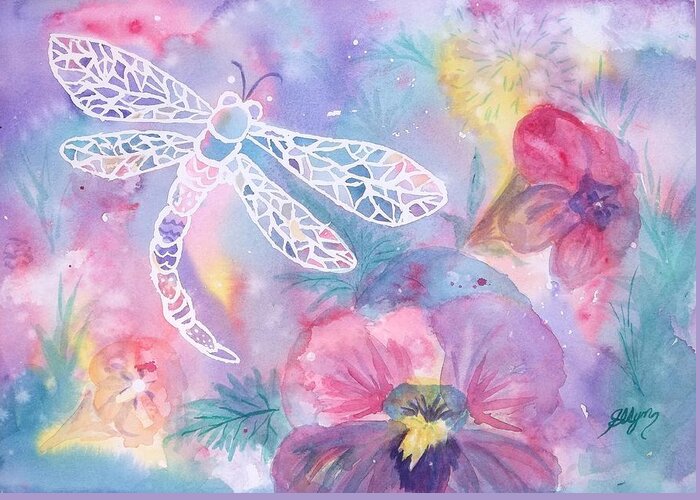 Dragonfly Greeting Card featuring the painting Dance of the Dragonfly by Ellen Levinson