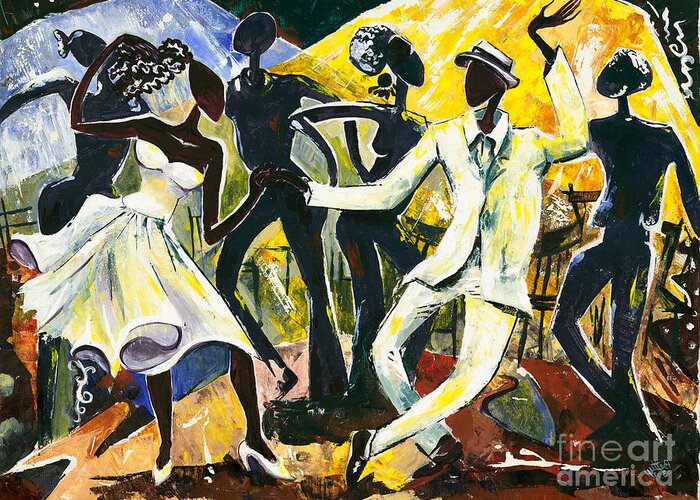 Acrylic Greeting Card featuring the painting Dancers No. 1 - Saturday Nights Out by Elisabeta Hermann