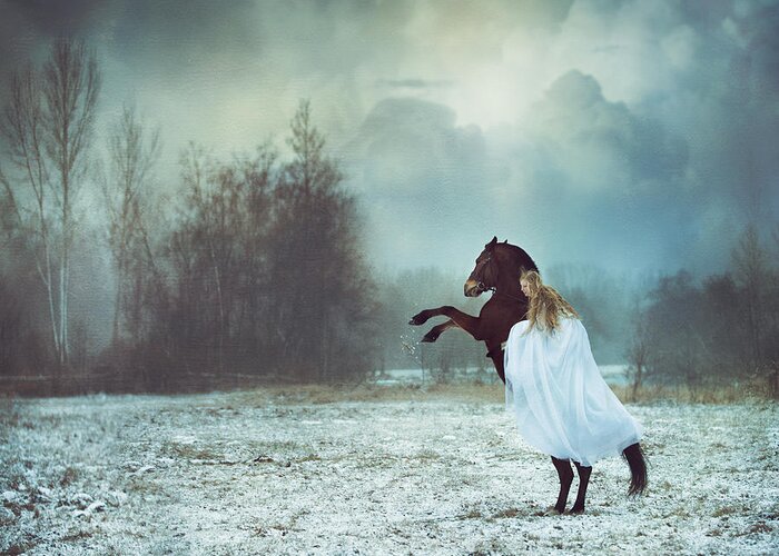 Woman Greeting Card featuring the photograph Dances With The Horse by Magdalena Russocka