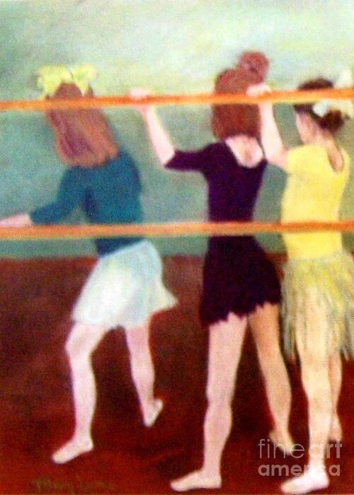 Painting Of Girls At The Barre In Ballet Class Greeting Card featuring the painting Dancing Class by Mary Lynne Powers