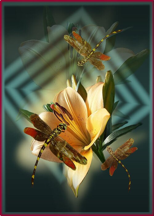 Lily With Dragonflies Greeting Card featuring the painting Dancing Dragonflies by Regina Femrite