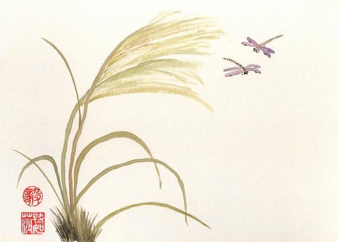 Japanese Greeting Card featuring the painting Dancing Dragonflies by Terri Harris