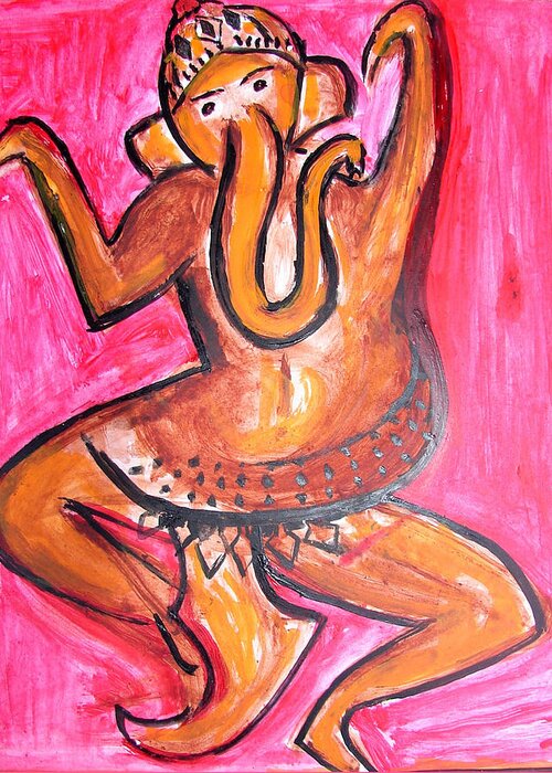 Dancing Ganesha-a2 Greeting Card featuring the painting Dancing Ganesha-a2 by Anand Swaroop Manchiraju