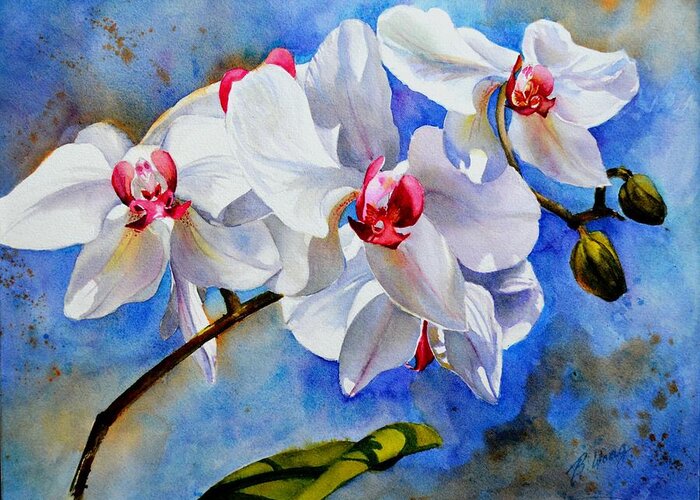 Floral Greeting Card featuring the painting Dancing orchids by Betty M M Wong
