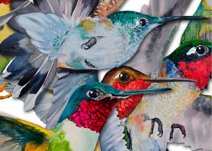 Hummingbirds Greeting Card featuring the painting DA133 Hummingbirds by Daniel Adams by Daniel Adams