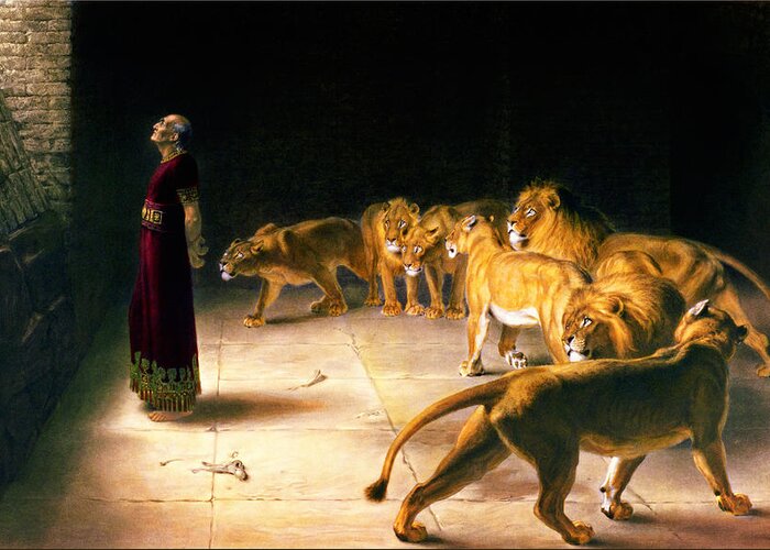 Old Testament Greeting Card featuring the painting Daniel's Answer to the King by Celestial Images