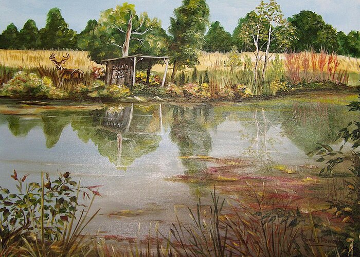 Landscape Greeting Card featuring the painting Dan's Pay Lake by Carole Powell