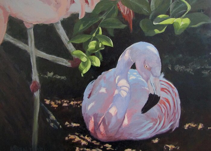 Bird Greeting Card featuring the painting Dappled and Drowsy by Karen Ilari