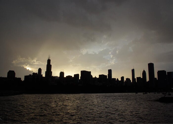 Dark Greeting Card featuring the photograph Dark Chicago Skyline by Kelly Smith