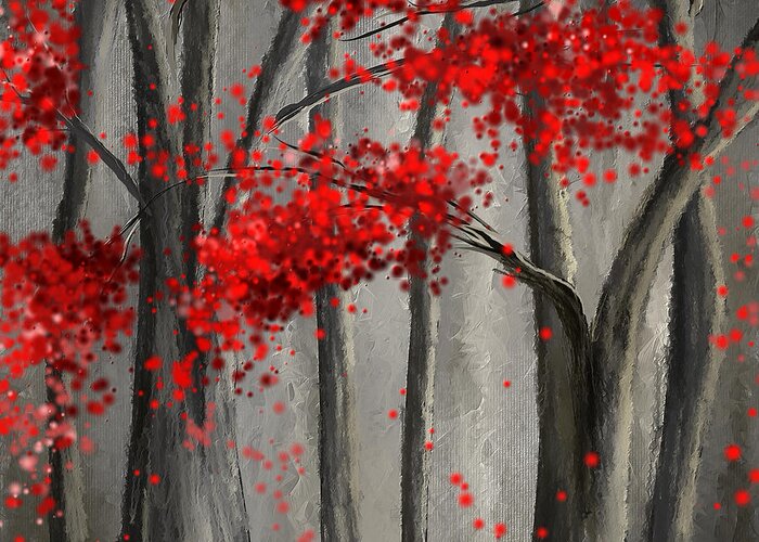 Red And Gray Greeting Card featuring the painting Dark Passion- Red And Gray Art by Lourry Legarde