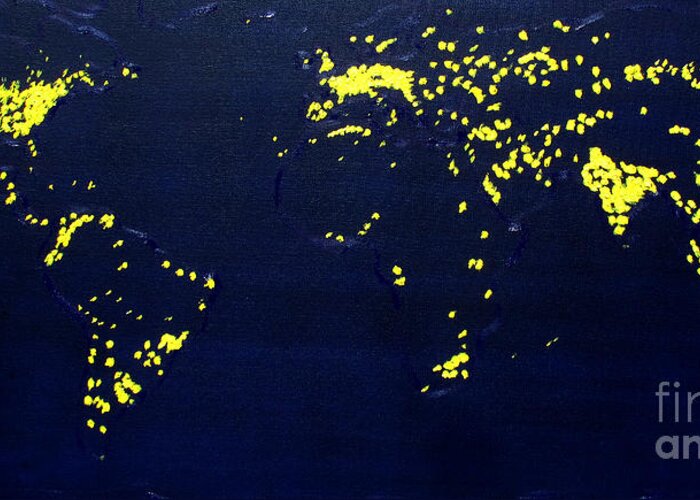 World Map At Night Greeting Card featuring the painting Darkness by Greg Mason Burns