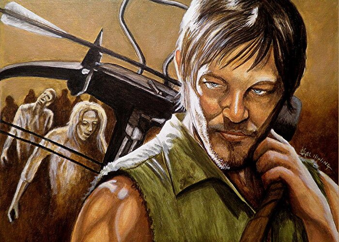 Walking Dead Greeting Card featuring the painting Daryl by Al Molina