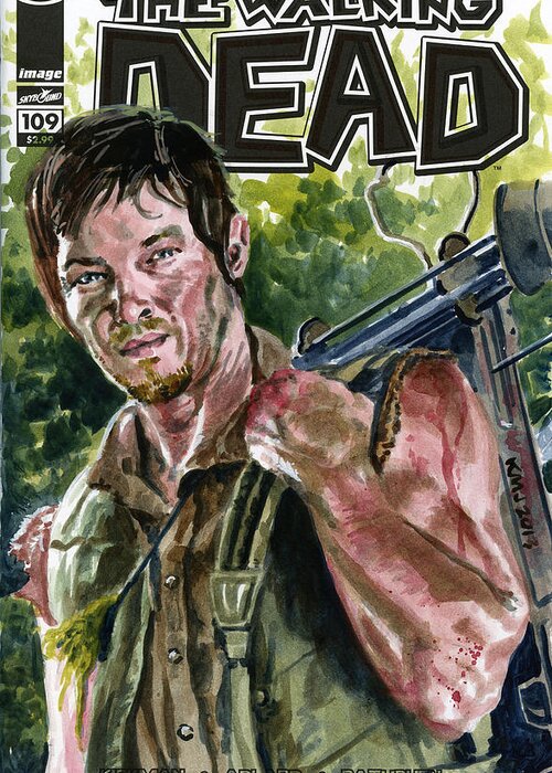 Daryl Dixon Greeting Card featuring the painting Daryl Walking Dead by Ken Meyer jr