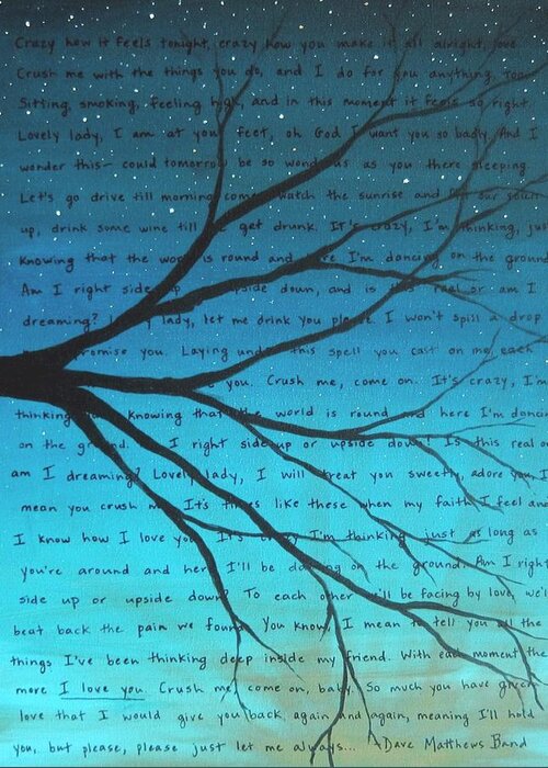 Dave Matthews Band Greeting Card featuring the painting Dave Matthews Band Crush Lyric Art - Blue by Michelle Eshleman