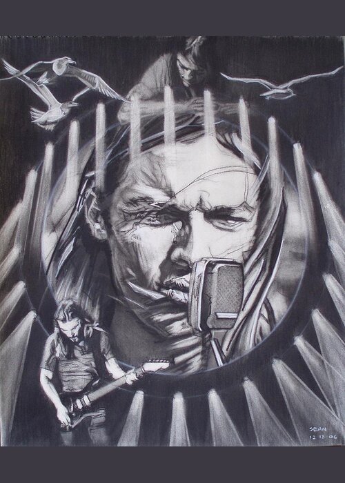 Charcoal Pencil On Paper Greeting Card featuring the drawing David Gilmour Of Pink Floyd - Echoes by Sean Connolly